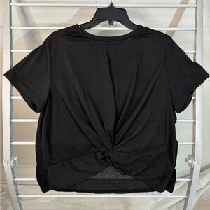 Pixie Lady black poly/spandex twist front crew neck tshirt top NWOT